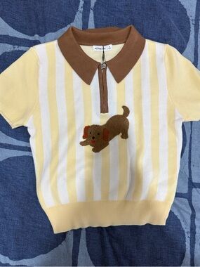 Yellow and White Striped with Brown Collar and Dog Patch